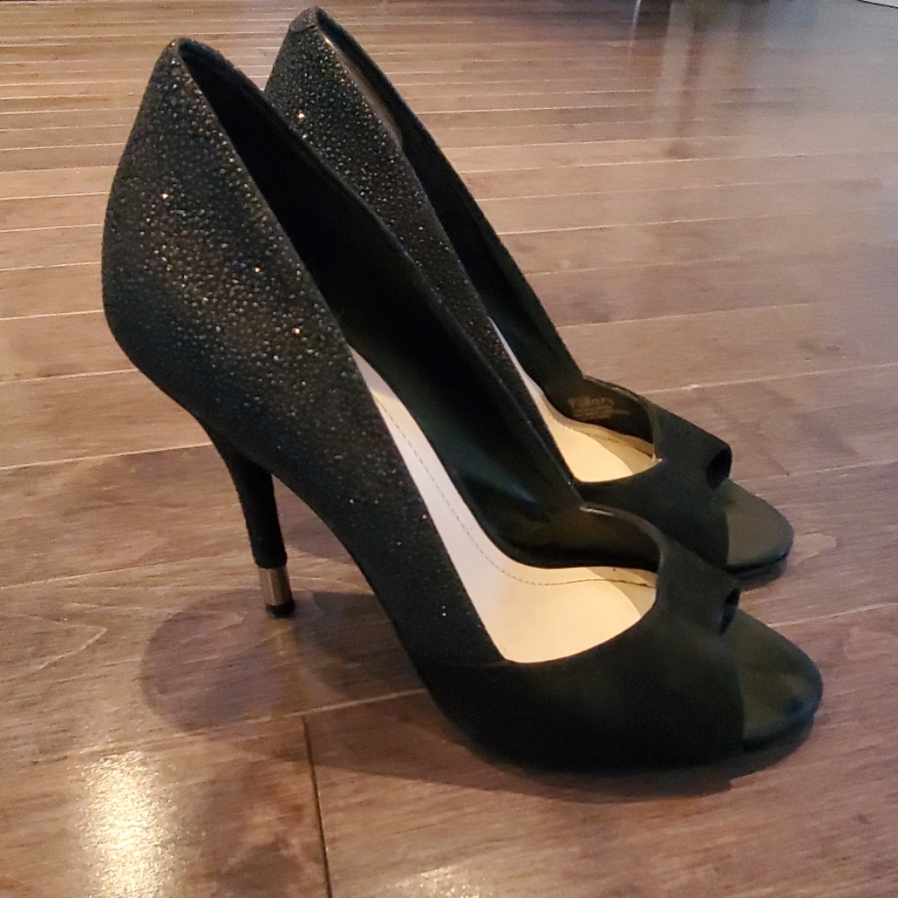 BCBG black peep toe heels
